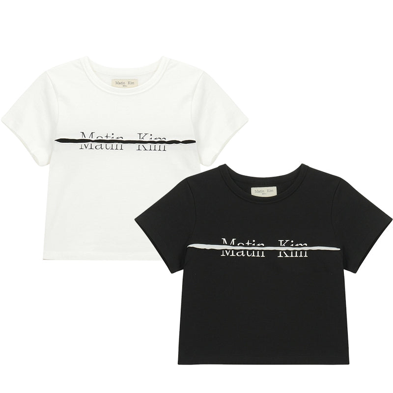 【WE ARE】韓國正品Matin Kim專櫃代購logo裁剪短款休閒T恤 MK2400TS002M